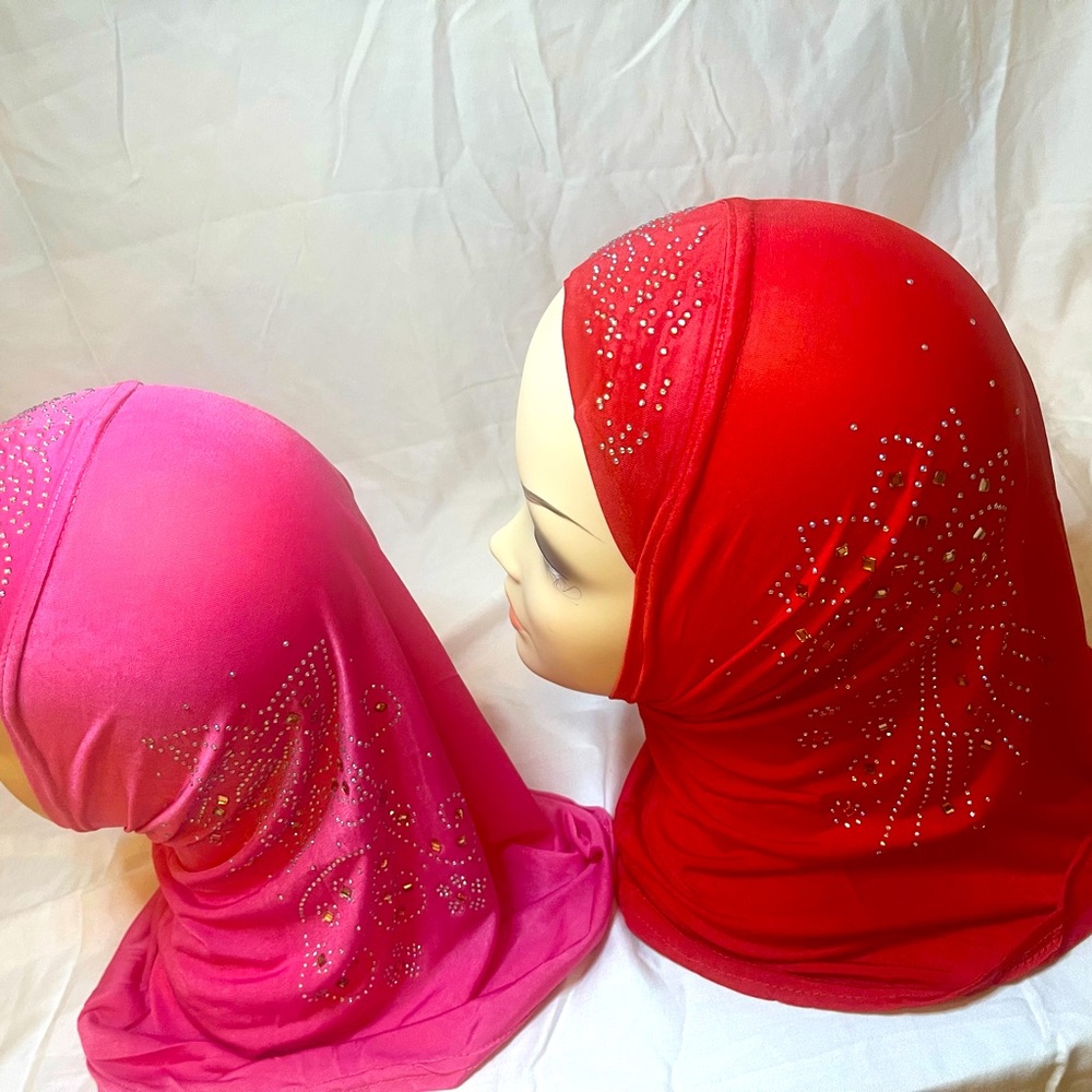 Muslim one piece kids hijab lslamic girl solid Scarf Arab head Wrap Hat